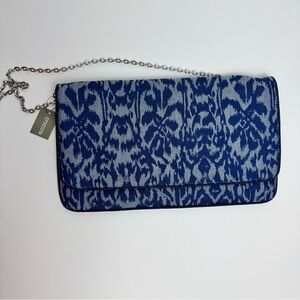 Chico’s Blue Ikat Print Clutch Bag w/ Chain Strap - Fold Over Messenger Purse